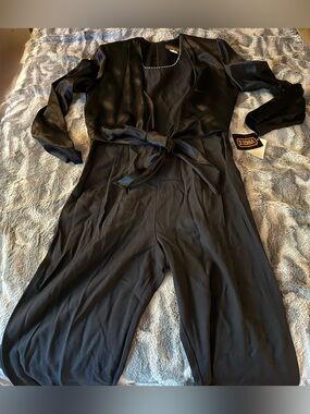 Virgo II Black Satin Tie-Waist Jumpsuit